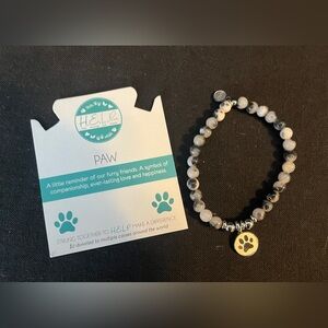 Gray Beaded Bracelet with Paw Charm